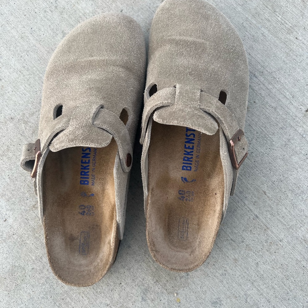 Birkenstock Taupe Suede Clogs Narrow 40